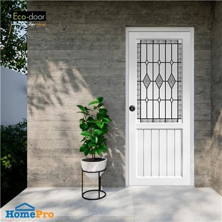 ประตูภายใน UPVC กระจกนิรภัย เจาะลูกบิด ECO-DOOR D1 80x200 ซม. สีขาว_1