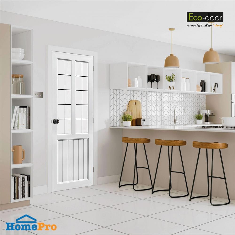ประตูภายใน UPVC กระจกนิรภัย เจาะลูกบิด ECO-DOOR S2 80x200 ซม. สีขาว