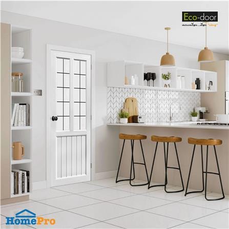 ประตูภายใน UPVC กระจกนิรภัย เจาะลูกบิด ECO-DOOR S2 80x200 ซม. สีขาว_1