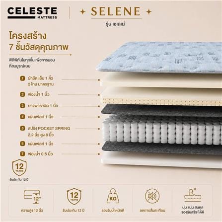 ที่นอนพ็อกเก็ตสปริง 6 ฟุต CELESTE MATTRESS SELENE (พร้อมชุดเครื่องนอน 10 ชิ้น)_5