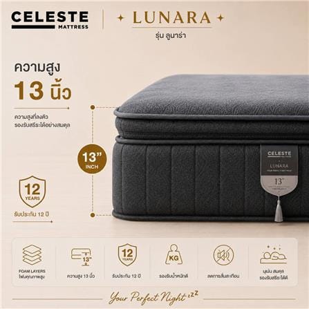 ที่นอนพ็อกเก็ตสปริง 3.5 ฟุต CELESTE MATTRESS LUNARA (พร้อมชุดเครื่องนอน 7 ชิ้น)_5