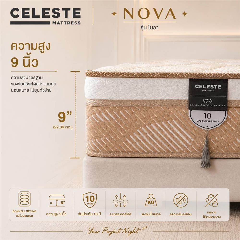 ที่นอนสปริง 3.5 ฟุต CELESTE MATTRESS NOVA (พร้อมชุดเครื่องนอน 3 ชิ้น)