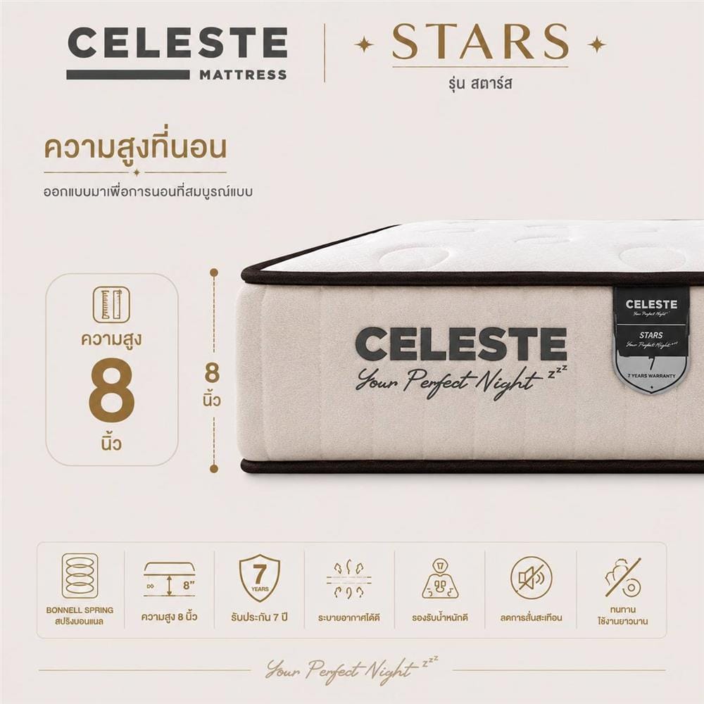 ที่นอนสปริง 5 ฟุต CELESTE MATTRESS STAR (พร้อมหมอนหนุน 2 ใบ)