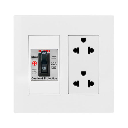 ชุดเต้ารับคู่ 3 ขา พร้อมเซฟตี้เบรคเกอร์ HACO DECO 32 แอมป์ สีขาว_0