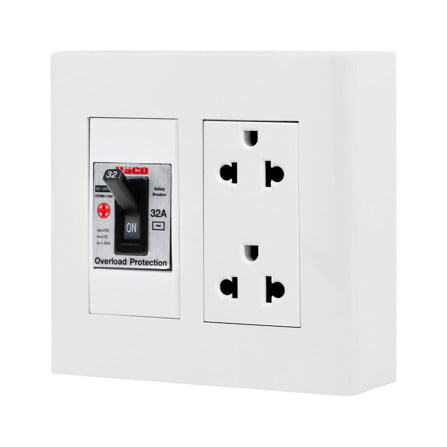ชุดเต้ารับคู่ 3 ขา พร้อมเซฟตี้เบรคเกอร์ HACO DECO 32 แอมป์ สีขาว_1