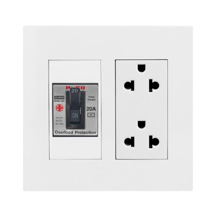 ชุดเต้ารับคู่ 3 ขา พร้อมเซฟตี้เบรคเกอร์ HACO DECO 20 แอมป์ สีขาว_0
