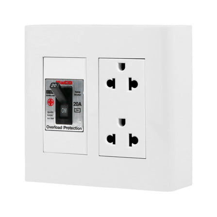 ชุดเต้ารับคู่ 3 ขา พร้อมเซฟตี้เบรคเกอร์ HACO DECO 20 แอมป์ สีขาว_1