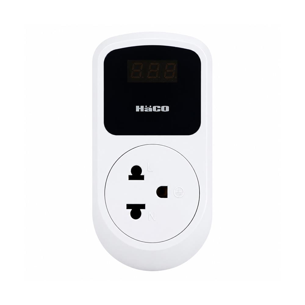 อุปกรณ์ป้องกันแรงดันไฟเกิน/ไฟตก พร้อมเต้ารับสามขา HACO 16 แอมป์ 140-280 โวลต์ สีขาว