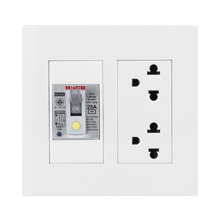 ชุดเต้ารับคู่ 3 ขา พร้อมเบรคเกอร์กันดูด HACO DECO 25 แอมป์ สีขาว_0