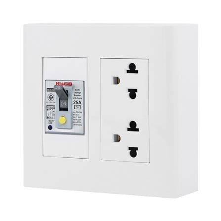 ชุดเต้ารับคู่ 3 ขา พร้อมเบรคเกอร์กันดูด HACO DECO 25 แอมป์ สีขาว_1