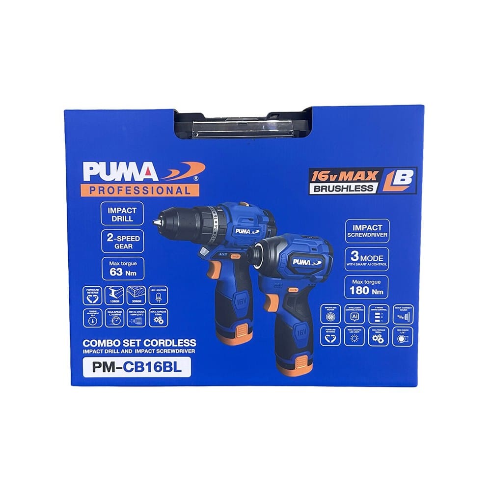 ชุดสว่าน+ไขควงกระแทกไร้สาย (พร้อมแบตเตอรี่) PUMA CB16BL 16 โวลต์