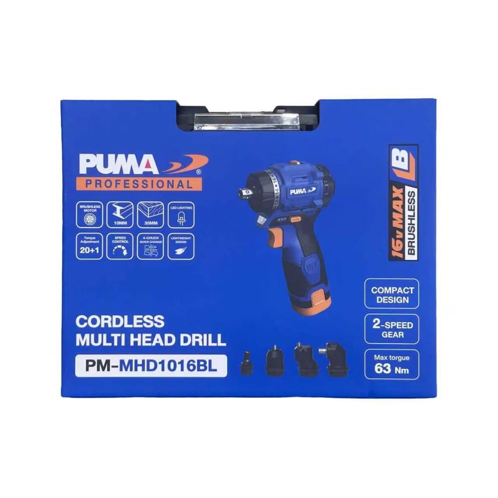 สว่านไขควงไร้สาย (พร้อมแบตเตอรี่)  5in1 PUMA PM-MHD1016BL 16 โวลต์