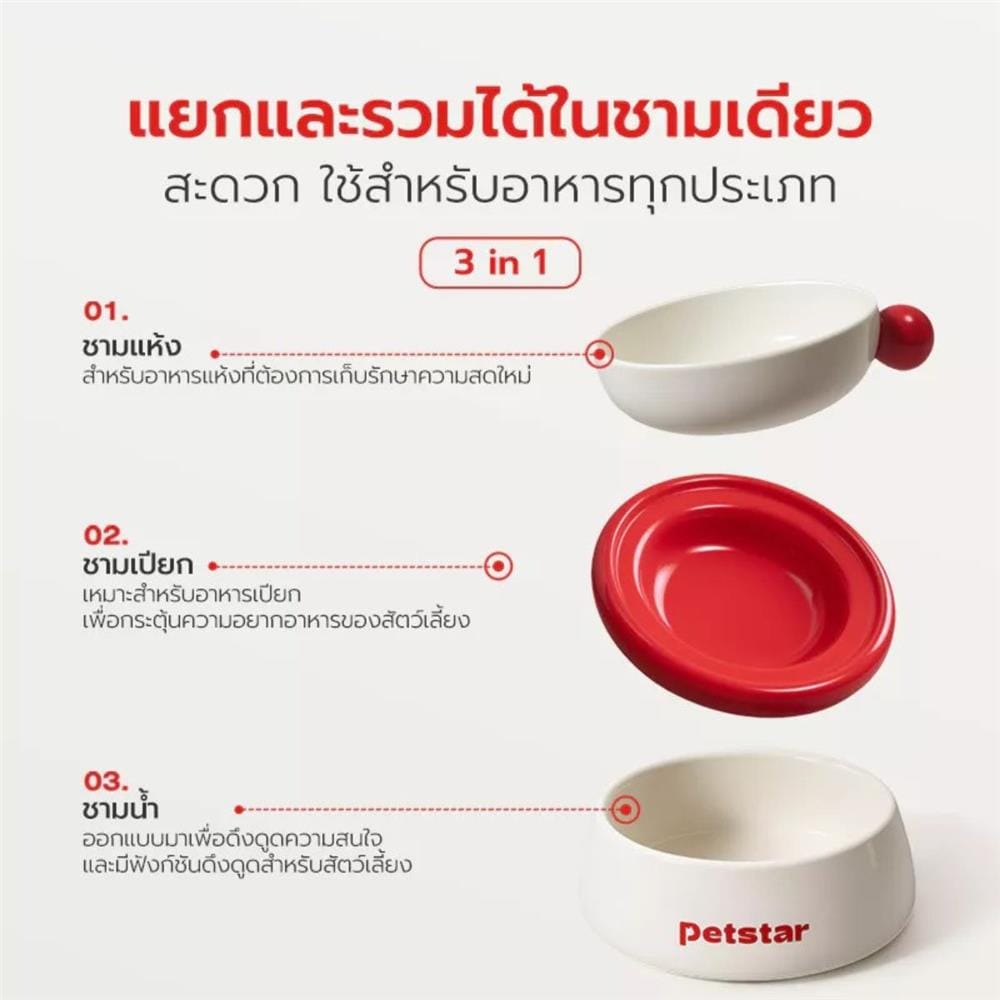 ชามอาหารสัตว์เลี้ยง PETSTAR PSRQ0229 สีขาว