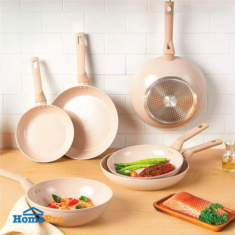 กระทะตื้น 26 ซม. LOCKNLOCK MARBLE CERAMIC IH สีครีม