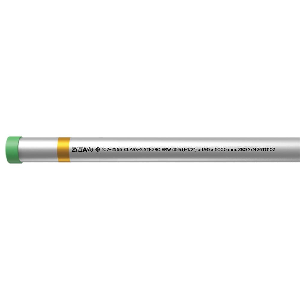ท่อเคลือบสังกะสี ZIGA ปลายเกลียวคาดเหลือง 1-1/2 นิ้ว หนา 1.70-1.80 มม. ยาว 6 เมตร