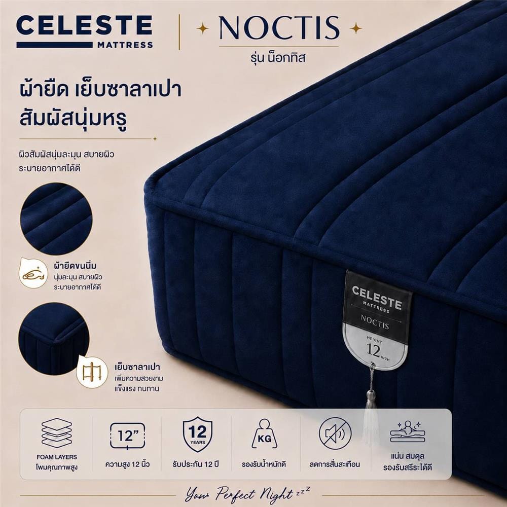 ที่นอนพ็อกเก็ตสปริง 5 ฟุต CELESTE MATTRESS NOCTIS (พร้อมชุดเครื่องนอน 4 ชิ้น)