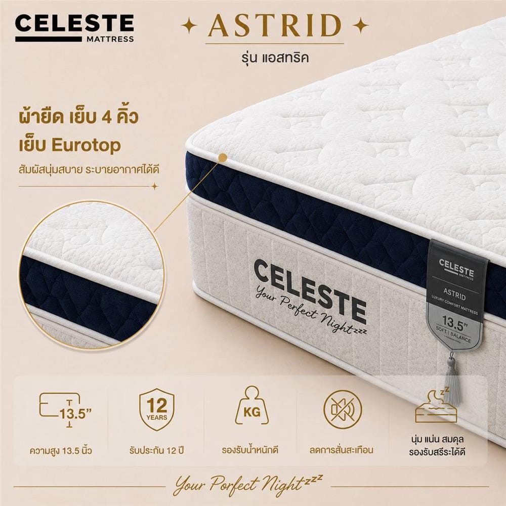 ที่นอนพ็อกเก็ตสปริง 3.5 ฟุต CELESTE MATTRESS ASTRID (พร้อมชุดเครื่องนอน 7 ชิ้น)