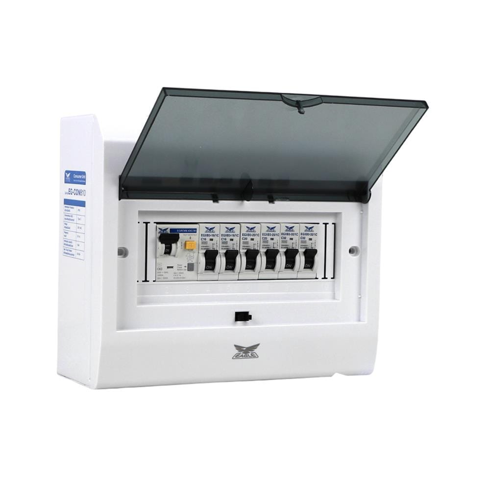 ชุดตู้คอนซูมเมอร์ยูนิต 6 ช่อง 63 แอมป์ พร้อมกันดูด RCBO EAGLE