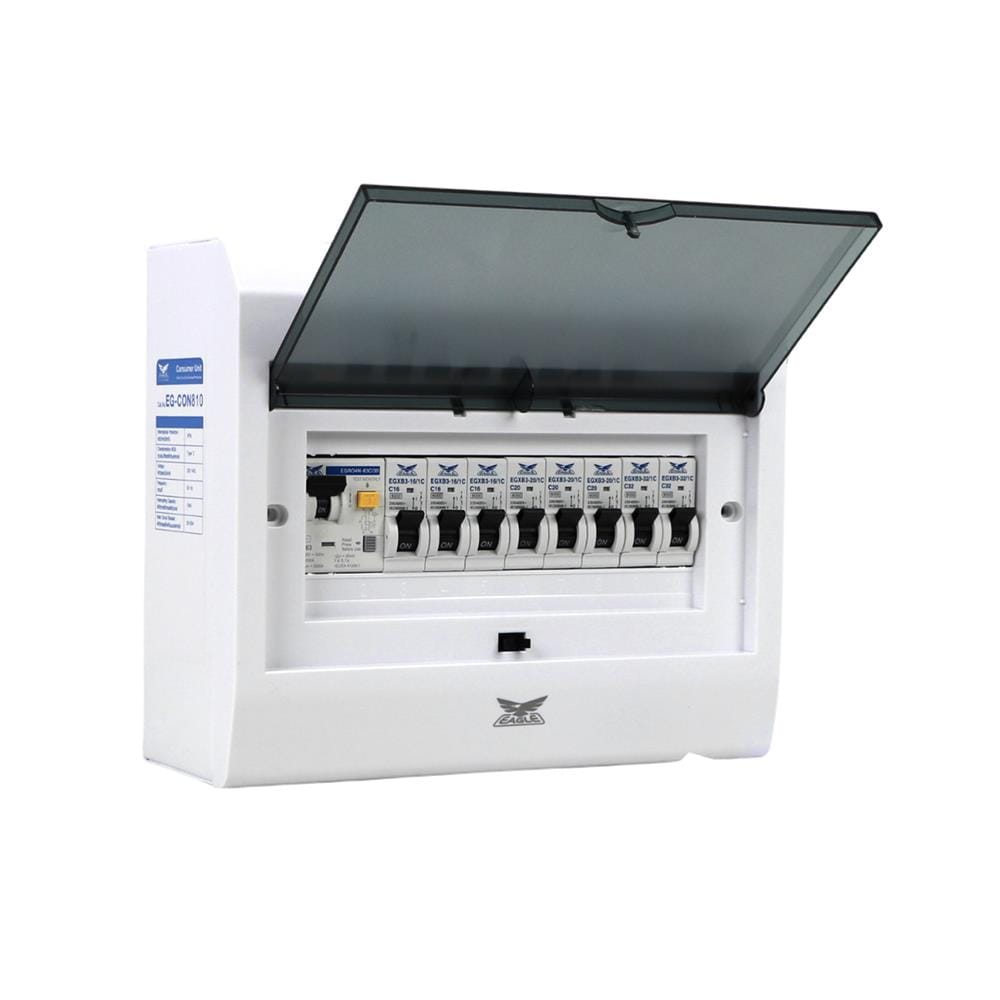 ชุดตู้คอนซูมเมอร์ยูนิต 8 ช่อง 63 แอมป์ พร้อมกันดูด RCBO EAGLE