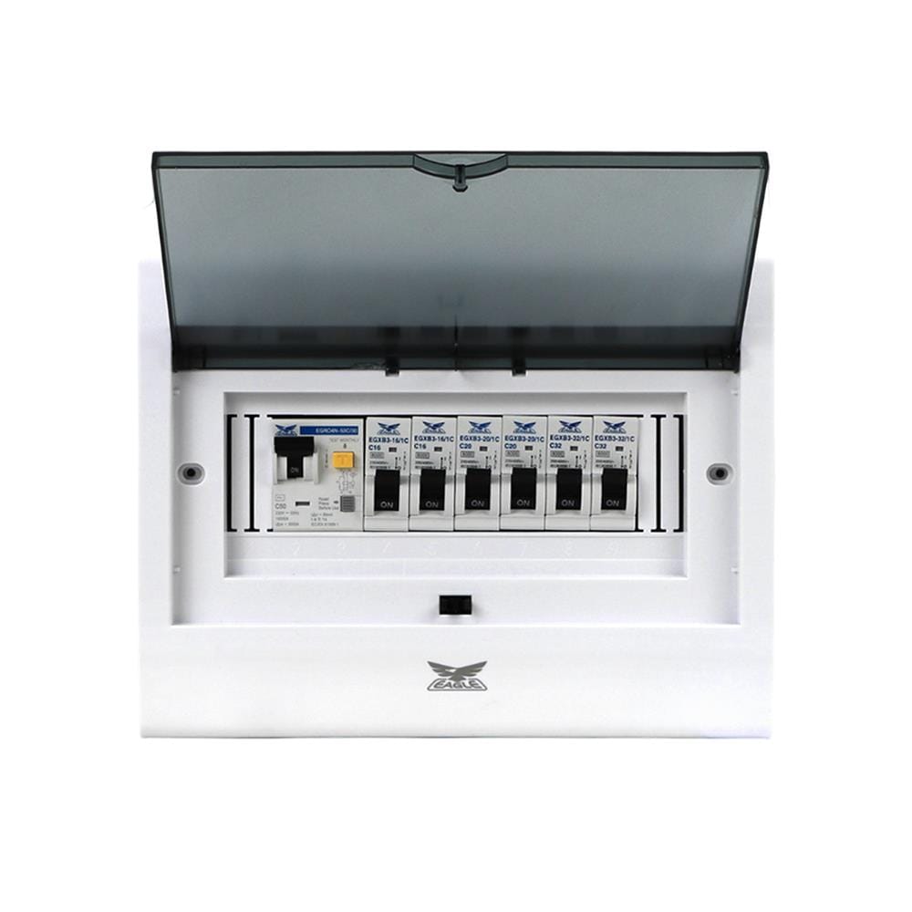 ชุดตู้คอนซูมเมอร์ยูนิต 6 ช่อง 50 แอมป์ พร้อมกันดูด RCBO EAGLE