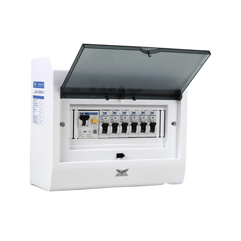 ชุดตู้คอนซูมเมอร์ยูนิต 6 ช่อง 50 แอมป์ พร้อมกันดูด RCBO EAGLE