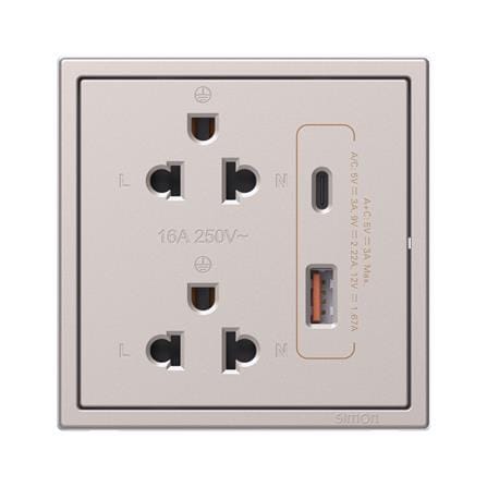 ชุดเต้ารับคู่ 3 ขา พร้อม USB-A และ TYPE-C SIMON SIMi7-102LUSBC-G สีแชมเปญ_0