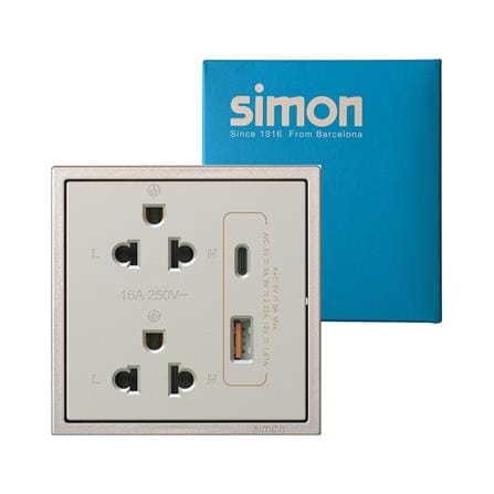 ชุดเต้ารับคู่ 3 ขา พร้อม USB-A และ TYPE-C SIMON SIMi7-102LUSBC-G สีแชมเปญ_3
