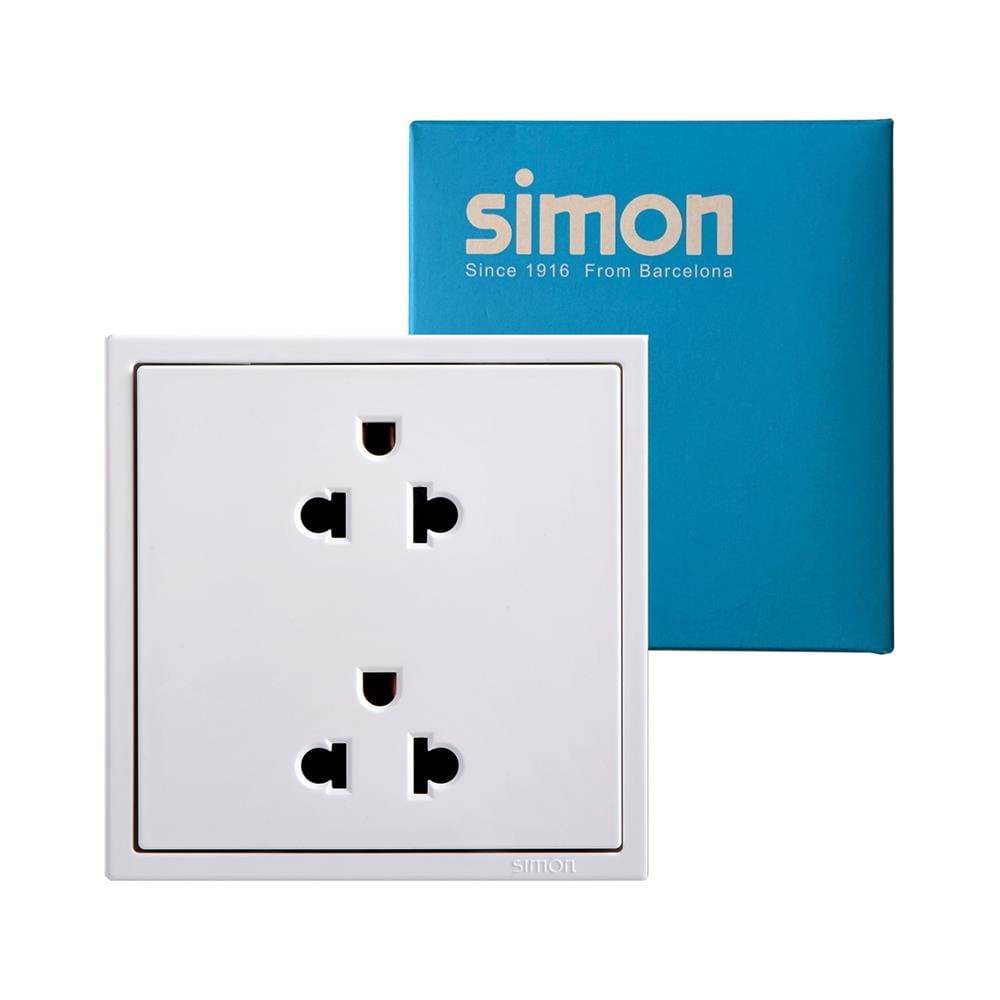 ชุดเต้ารับคู่ 3 ขา 2 ช่อง SIMON SIMi7-102L-WH สีขาว