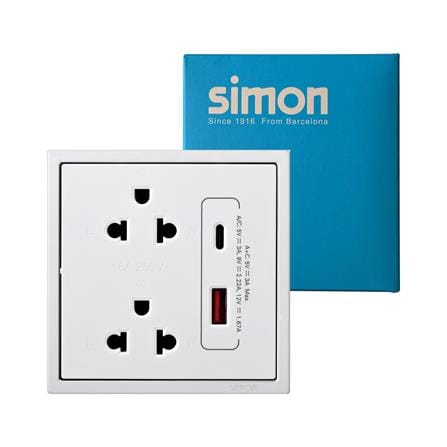 ชุดเต้ารับคู่ 3 ขา พร้อม USB-A และ TYPE-C SIMON SIMi7-102LUSBC-WH สีขาว_3