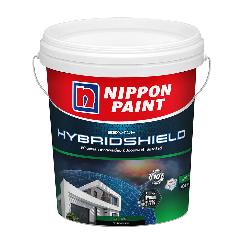 สีน้ำทาฝ้า ชนิดด้าน NIPPON PAINT HYBRID SHIELD 999  สีขาว 5 แกลลอน