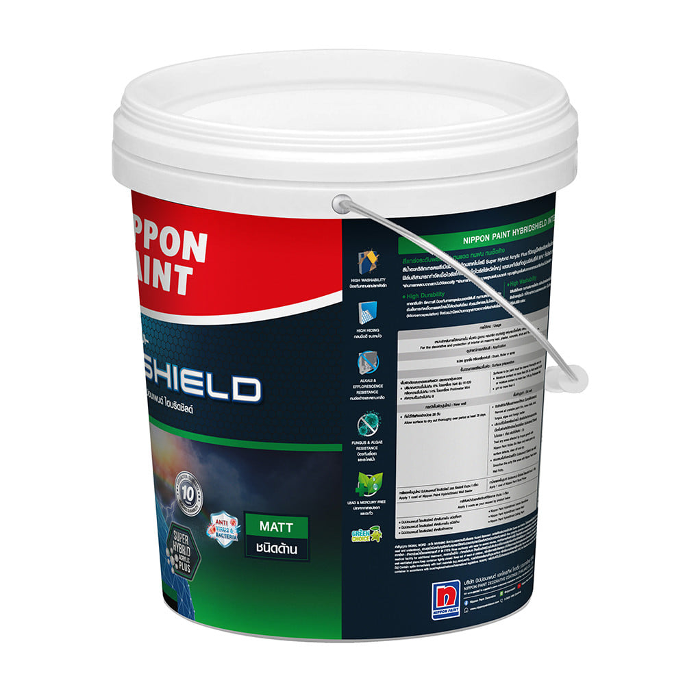 สีน้ำทาฝ้า ชนิดด้าน NIPPON PAINT HYBRID SHIELD 999  สีขาว 5 แกลลอน