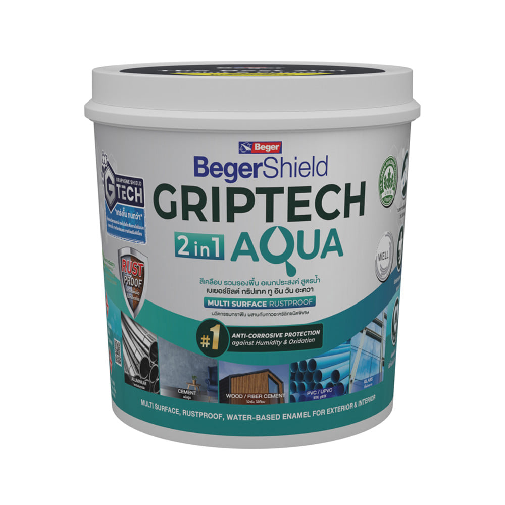 สีน้ำมันเคลือบเงา ชนิดเงา BEGER GRIPTECH 2IN1 AQUA  100 สีขาว 1/4 แกลลอน