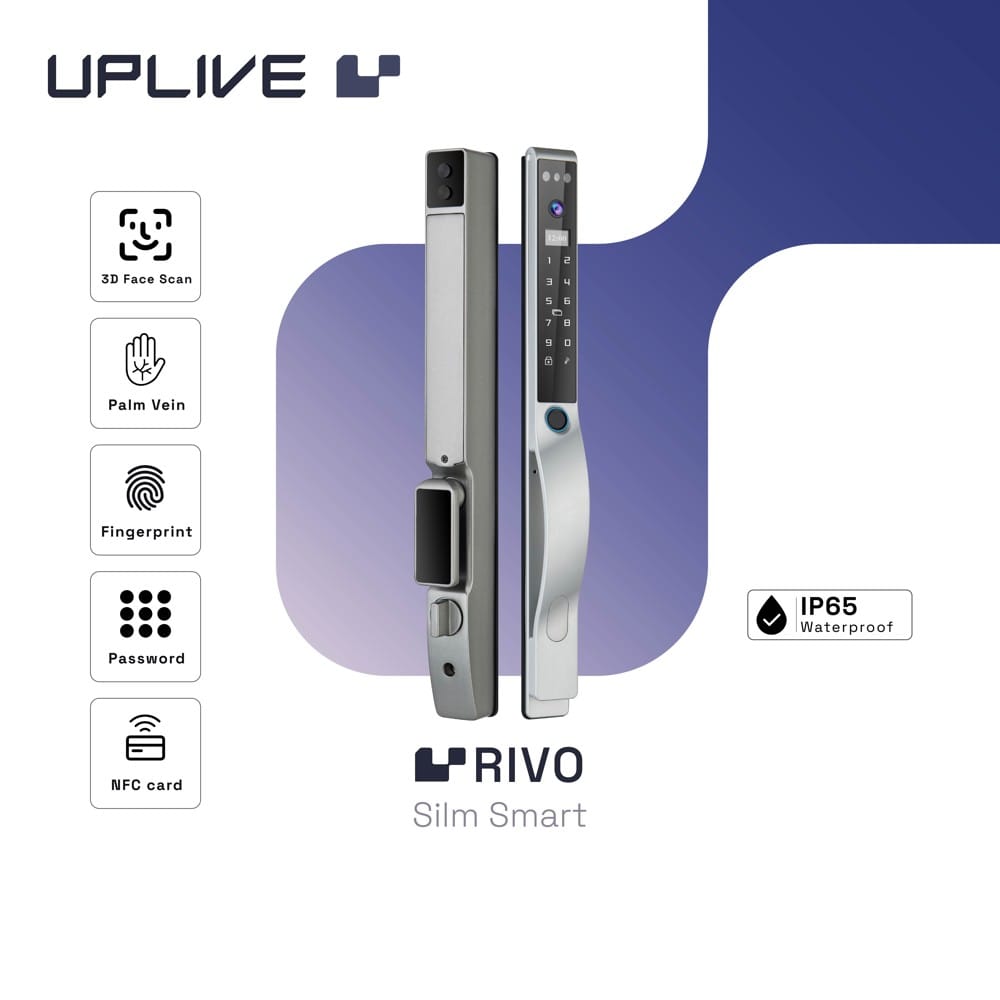 กลอนดิจิตอล ประตูบานเปิด - ปิด UPLIVE J1 RIVO สีเงิน