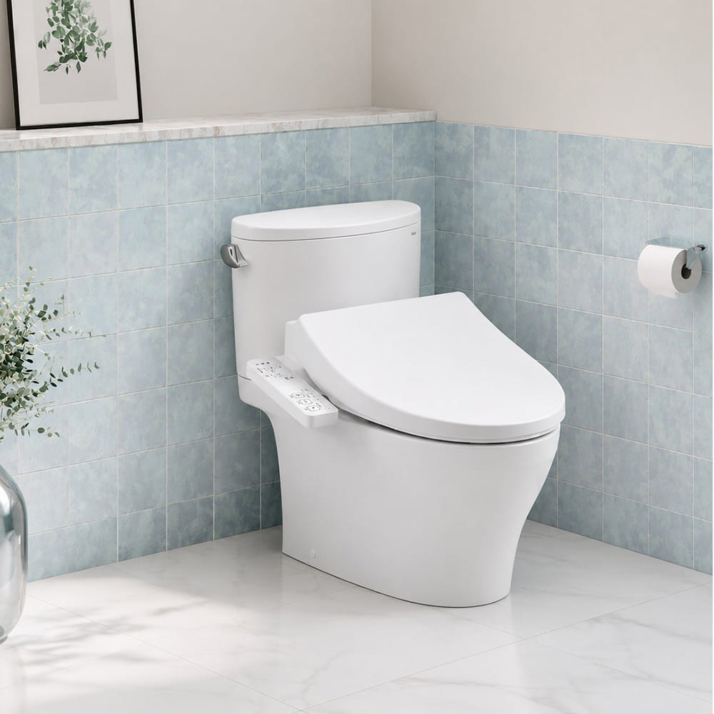 สุขภัณฑ์ 2 ชิ้น พร้อมฝารองนั่งอัตโนมัติ TOTO CST767SW1 4.8 ลิตร สีขาว