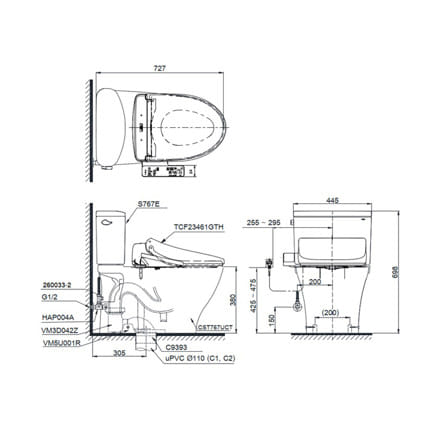 สุขภัณฑ์ 2 ชิ้น พร้อมฝารองนั่งอัตโนมัติ TOTO CST767SW1 4.8 ลิตร สีขาว_2