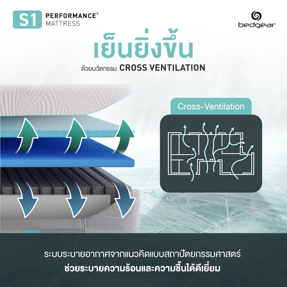 ที่นอนพ็อกเก็ตสปริง 6 ฟุต  BEDGEAR รุ่น S1 (พร้อมหมอนหนุน 2 ใบ)
