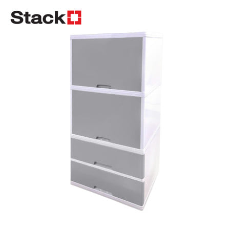 ตู้บานเปิด 2 ชั้น พร้อม 2 ลิ้นชัก STACKO COLOR VID 70x50x121 ซม. สีขาว/เทา_0