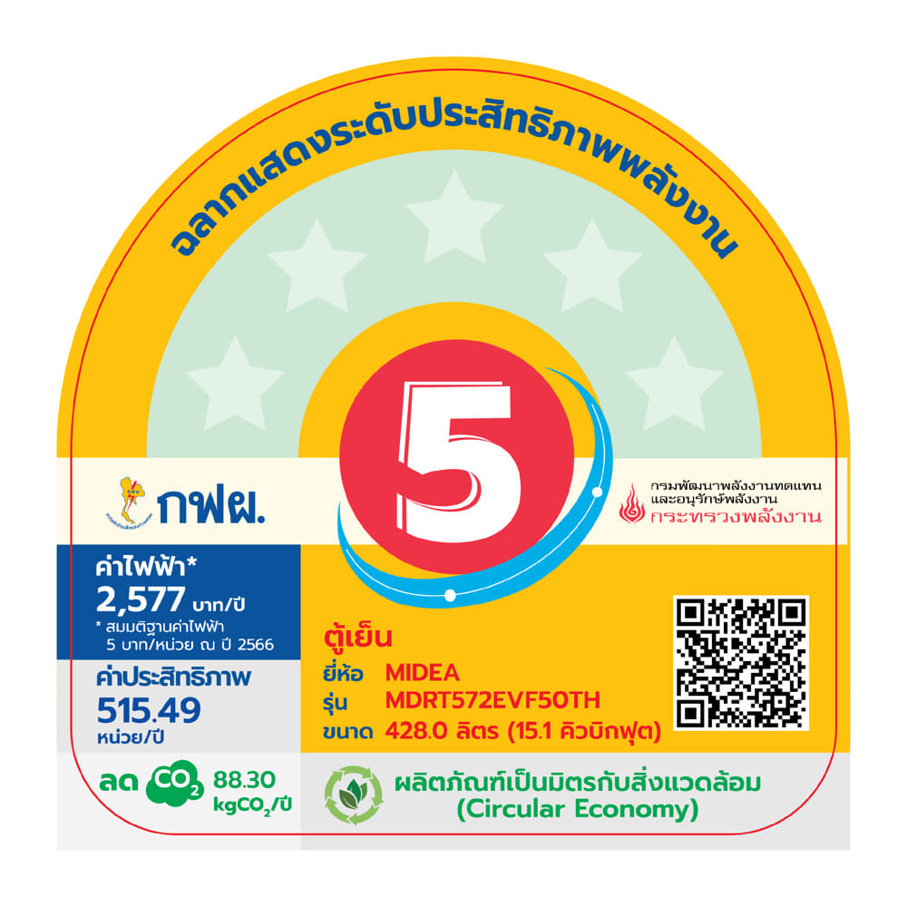 ตู้เย็น 2 ประตู MIDEA MDRT572EVF50TH 15.1 คิว สีเงิน