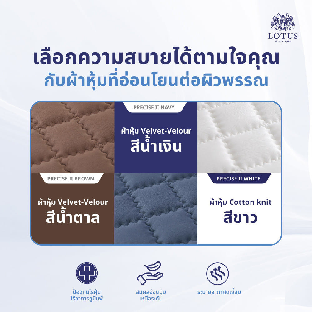 ที่นอนสปริง 5 ฟุต LOTUS PRECISE II สี WHITE (พร้อมหมอนหนุน 2 ใบ)