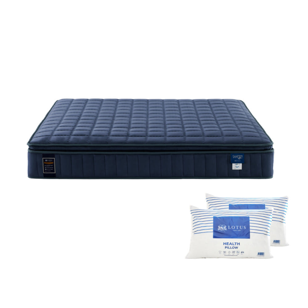 ที่นอนสปริง 6 ฟุต LOTUS PRECISE II PLUS สี NAVY (พร้อมหมอนหนุน 2 ใบ)