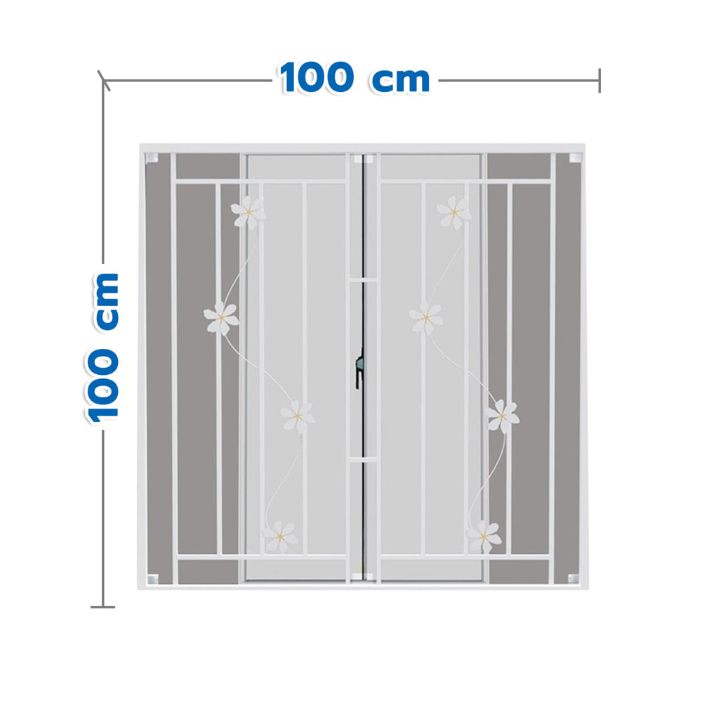 หน้าต่างบานเลื่อนอะลูมิเนียม พร้อมมุ้งลวดและเหล็กดัด MHOLARN ลายดอกไม้ 100x100 ซม. สีขาว