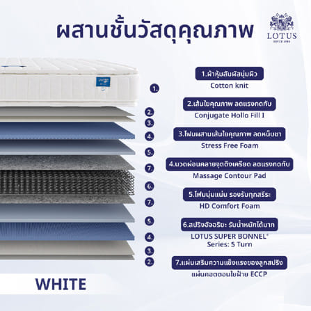 ที่นอนสปริง 6 ฟุต LOTUS PRECISE II สี WHITE (พร้อมหมอนหนุน 2 ใบ)_6