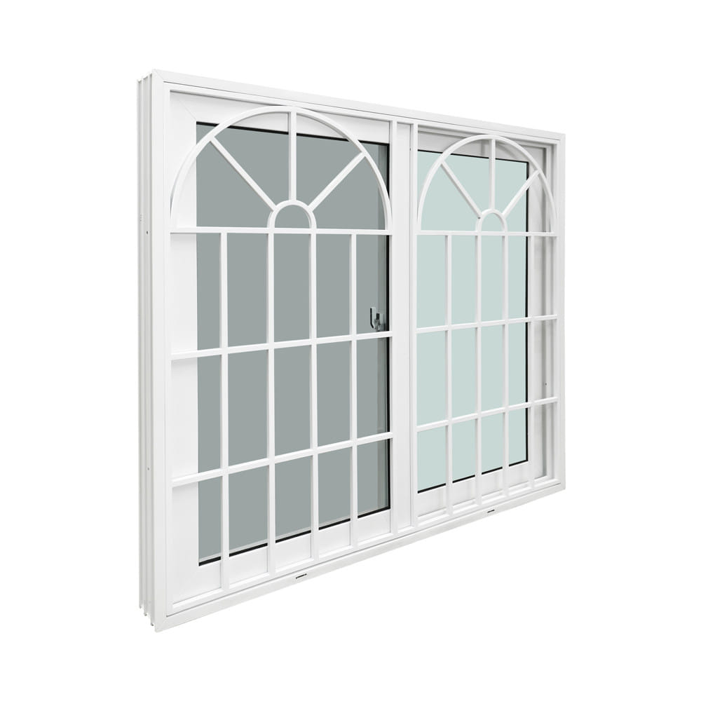 หน้าต่างบานเลื่อน UPVC S-S มุ้ง เหล็กดัด WINDOW ASIA ลายวินเทจ 120x110 ซม. สีขาว
