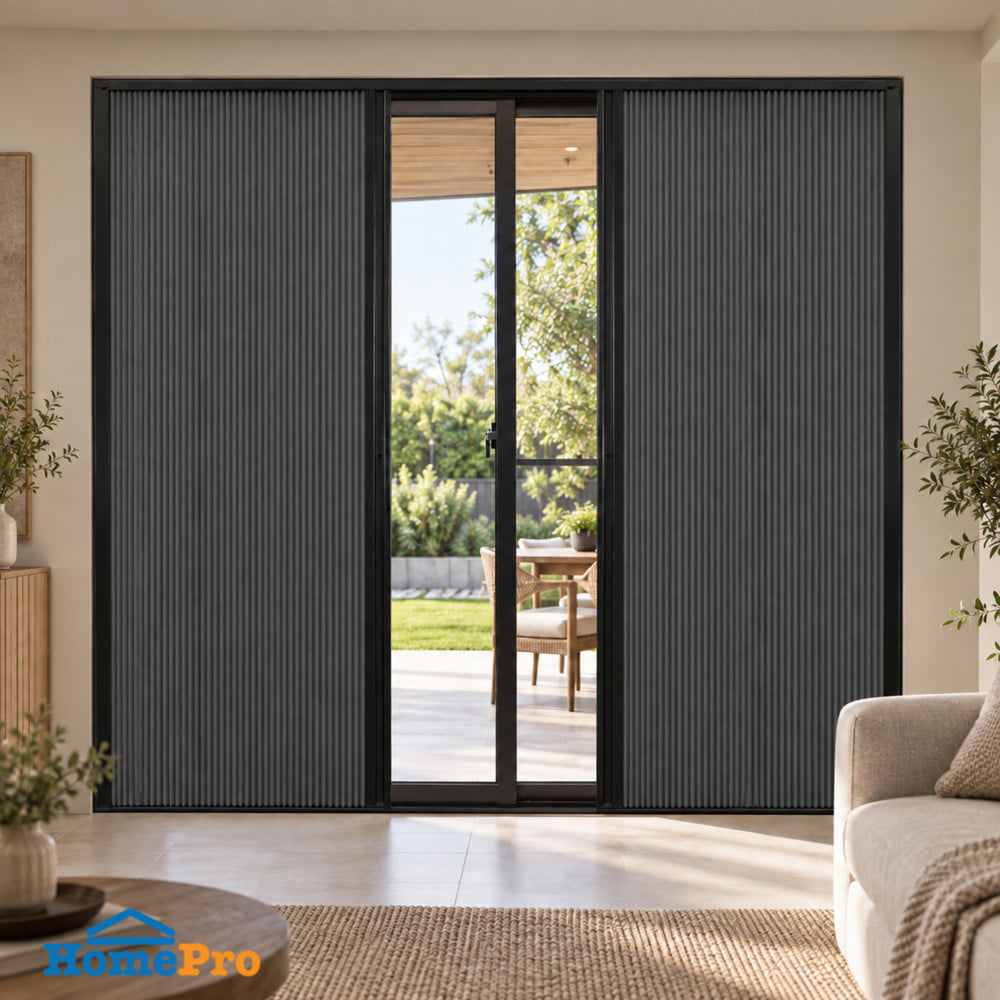 ชุดม่านจีบประตูอะลูมิเนียม พร้อมราง  WINDOW ASIA 200x205 ซม. สีดำ