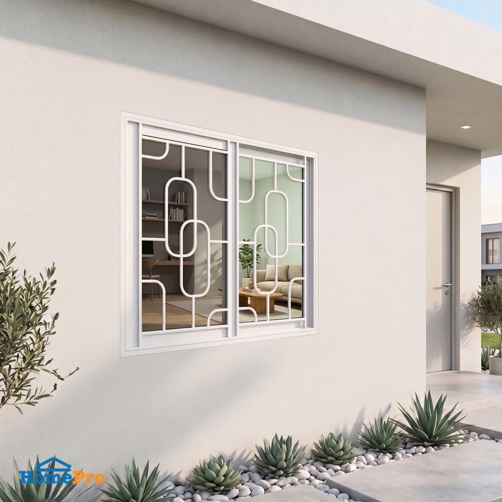 หน้าต่างบานเลื่อน UPVC S-S เหล็กดัด มุ้ง WINDOW ASIA ลายโซ่ 120x110 ซม. สีขาว