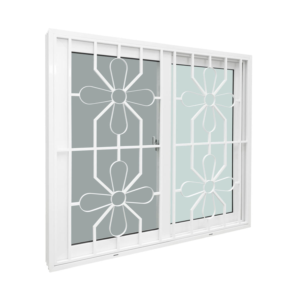 หน้าต่างบานเลื่อน UPVC S-S เหล็กดัด มุ้ง WINDOW ASIA ลายบัวตอง 120x110 ซม. สีขาว
