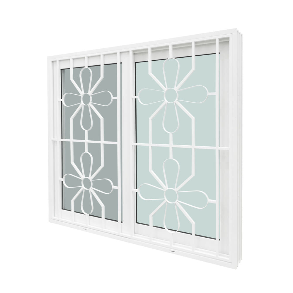 หน้าต่างบานเลื่อน UPVC S-S เหล็กดัด มุ้ง WINDOW ASIA ลายบัวตอง 120x110 ซม. สีขาว