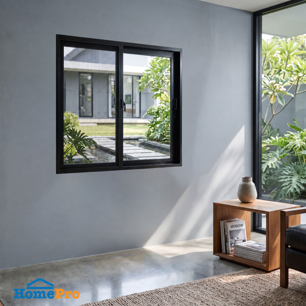ชุดมุ้งจีบหน้าต่างอะลูมิเนียม พร้อมราง WINDOW ASIA  120x110 ซม. สีดำ