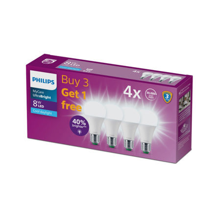 หลอด LED PHILIPS A60 ULTRA 8 วัตต์ DAYLIGHT E27 (แพ็ก 4 ชิ้น)_2