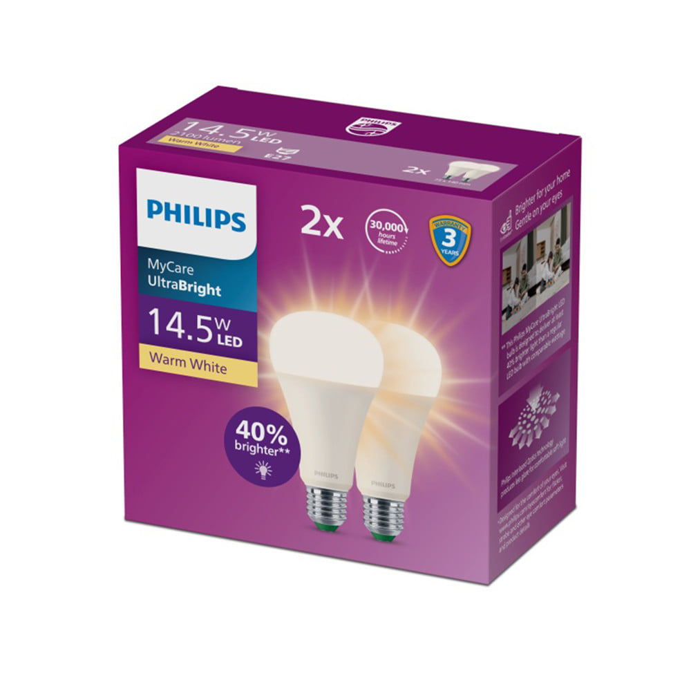 หลอด LED PHILIPS A75 ULTRA 14.5 วัตต์ WARM WHITE E27 (แพ็ก 2 ชิ้น)
